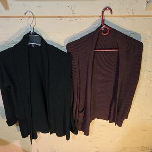 Lot Of 2 Charolette Russe Cardigans Black And Red Womens Medium Knit Open Front